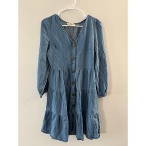 Casa Cabana Womens Chambray Dress XS Cowgirl Western Tiered Boho Long Sleeve